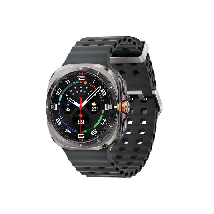 محصول نمونه تستی ساعت هوشمند سامسونگ مدل Galaxy Watch Ultra دارای قابلیت های کنترل موسیقی (Music Player)، قابلیت مکالمه از طریق بلوتوث، قابلیت تغییر طرح ساعت یا تم، صفحه همیشه روشن (Always-on Display)، پشتیبانی از دستیار صوتی بند سیلیکون