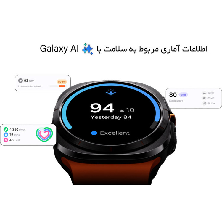 محصول نمونه تستی ساعت هوشمند سامسونگ مدل Galaxy Watch Ultra دارای قابلیت های کنترل موسیقی (Music Player)، قابلیت مکالمه از طریق بلوتوث، قابلیت تغییر طرح ساعت یا تم، صفحه همیشه روشن (Always-on Display)، پشتیبانی از دستیار صوتی بند سیلیکون